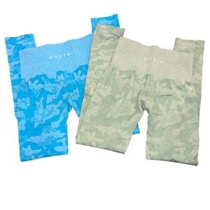 NVGTN Seamless Camo Leggings – Caribbean Blue & Sage Green (XS, Bundle of 2)